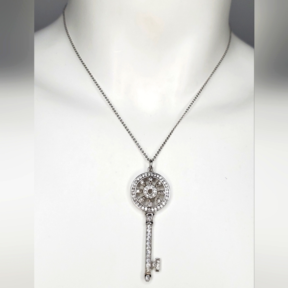 Necklace 925 Sterling Silver W/CZ Key Pendant and Chain